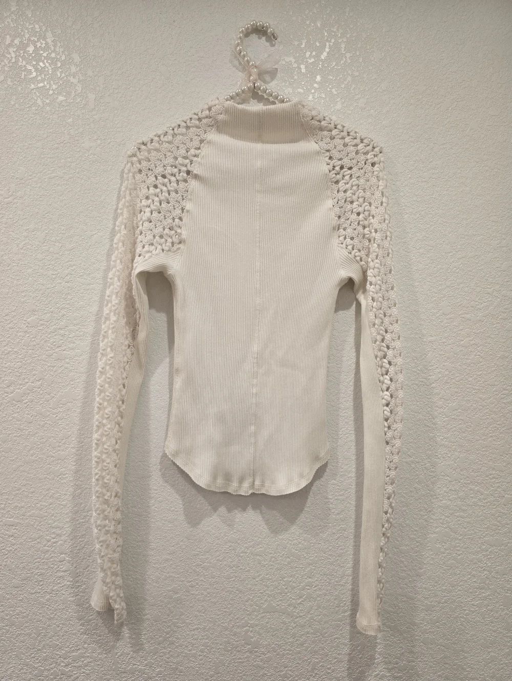 Free People Clemente Top Mock Neck Lace Long Sleeve M Cream